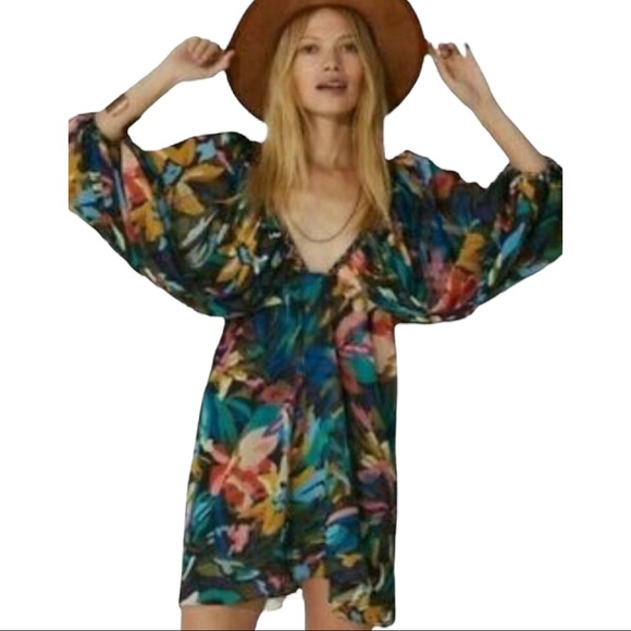 Jen's Pirate Booty x Free People Orissa M Black Blue Abstract Chiffon Mini Dress - Picture 6 of 11